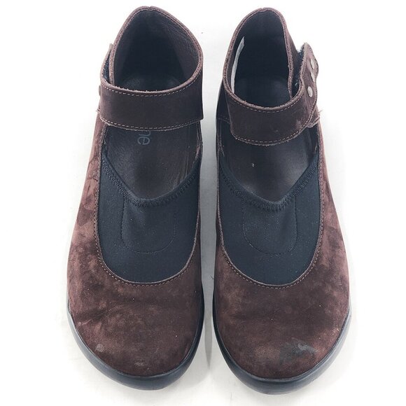 ARCHE Brown Nubuck Mary Jane Flats Ankle Strap Hook & Loop Elastic - Picture 3 of 8